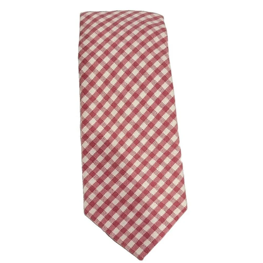 J.CREW 100% Cotton Tie Pink White Plaid Necktie NEW 2.5” X 57”
